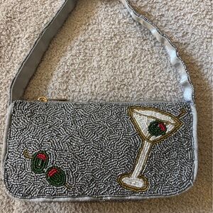 Beaded Silver Cocktail Clutch with Olive Martini Motif 🍸